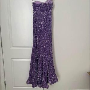 Purple strapless sequin prom dress